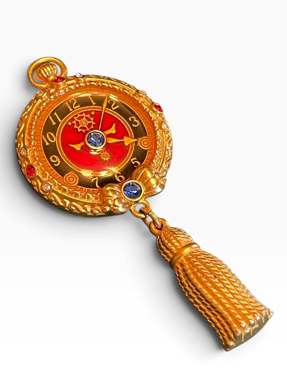 Vintage Bob Mackie Faux Pocket Watch Tassel Statement Brooch